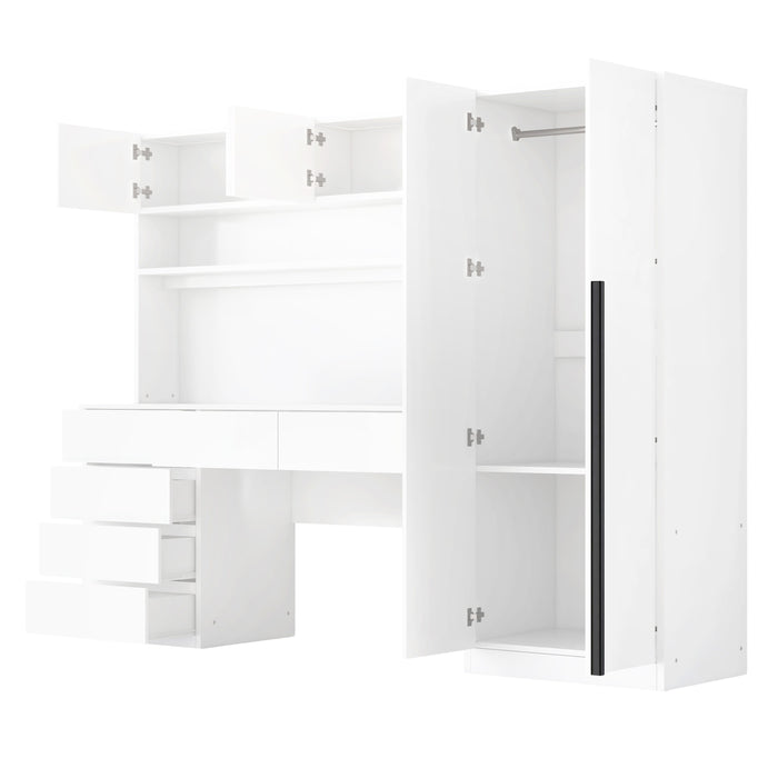 2 Door Storage Desk Wardrobe For Bedroom With Shelves And Drawers