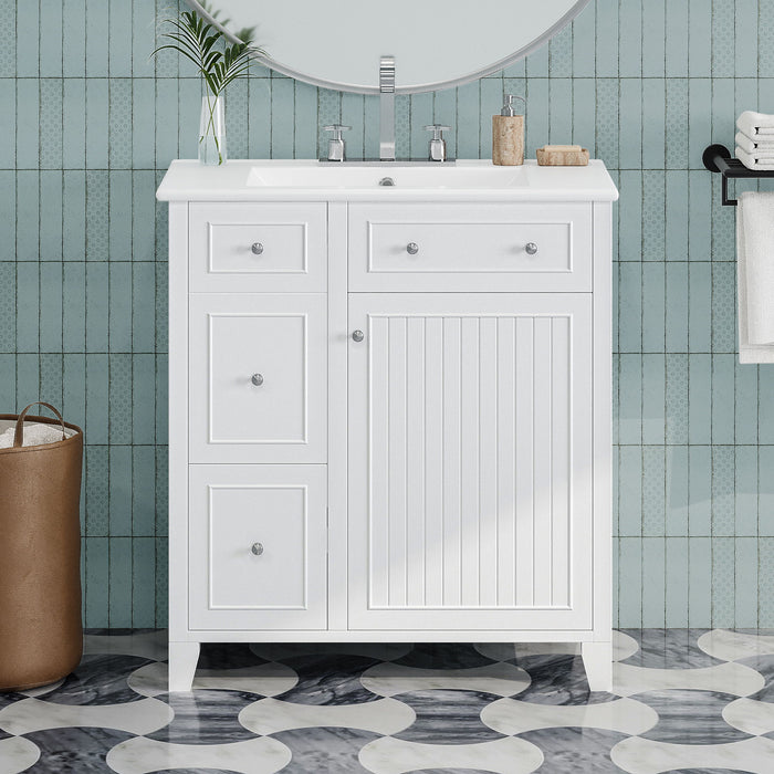 Bathroom Vanity Cabinet With Ceramic Basin, Double-Layer Drawer, Deep Drawer And Adjustable Shelf