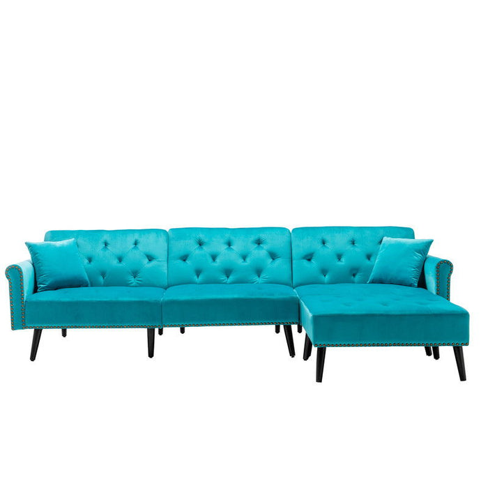 Piper - Velvet Sofa Bed With Ottoman And 2 Accent Pillows (Set of 2)