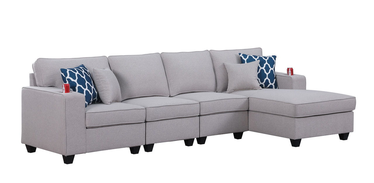 Cooper - Linen 4 Piece Sectional Sofa Chaise With Cupholder