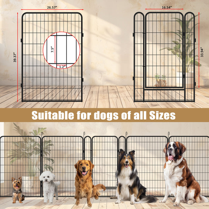 8 Panels Heavy Duty Metal Playpen With Door, Dog Fence Pet Exercise Pen For Outdoor, Indoor - Black