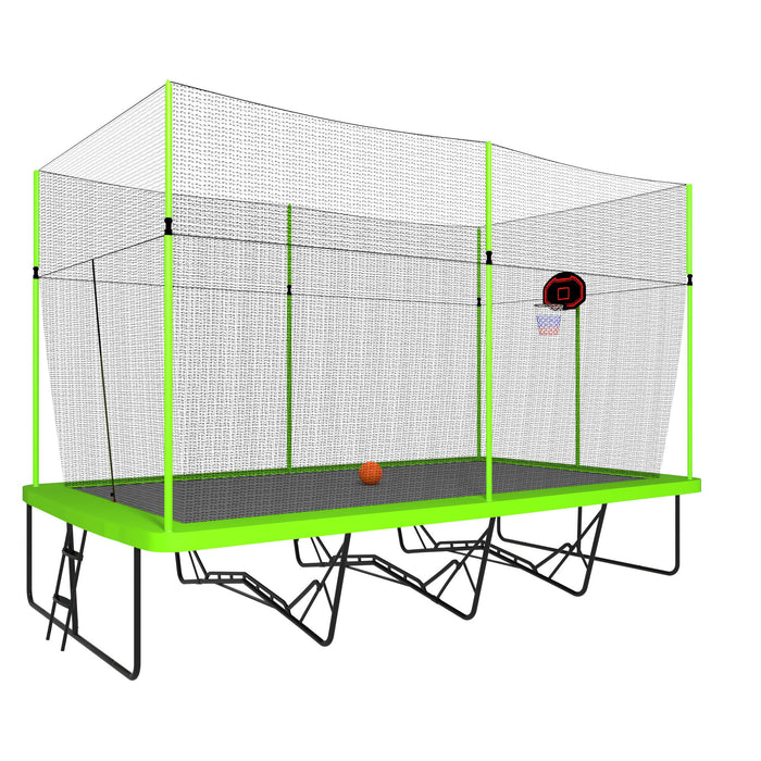 10Ft By 17Ft Rectangule Trampoline With Powder-Coated Galvanized Steel Tubes With Basketball Hoop System Advanced Ladder - Green