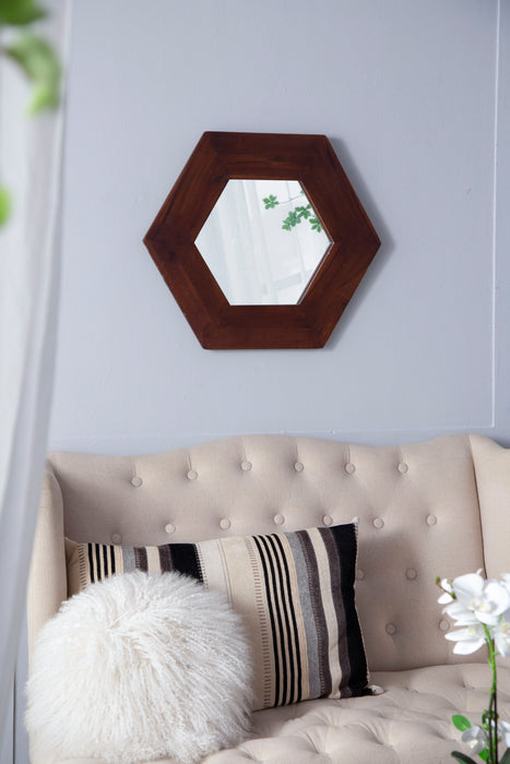 Hexagon Mirror With Natural Wood Frame, Wall Decor For Living Room Bathroom Hallway