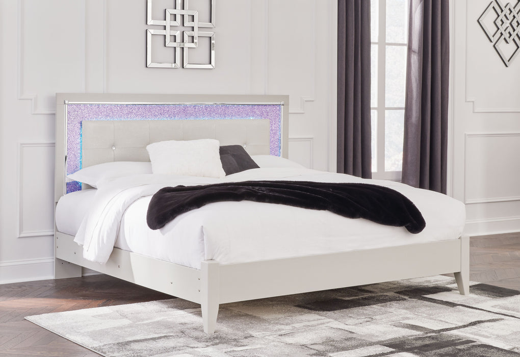 Zyniden - Plata - Cama con panel tapizado King