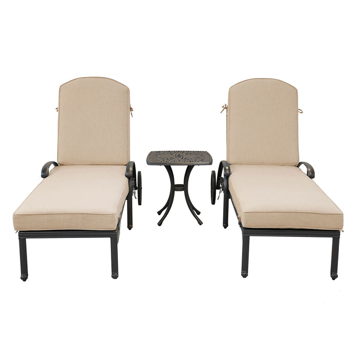 Reclining Chaise Lounge Set With Cushion And Table - Metal