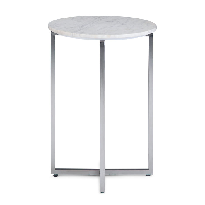 Marsden - Side Table with Polished Stainless Steel Base - White / Silver