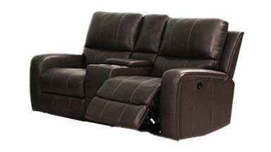 Linton - Sofá de dos plazas con consola de cuero con sillones reclinables dobles