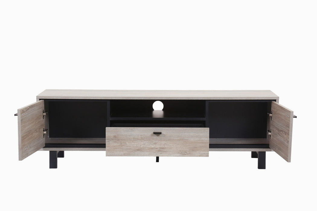 Apollo - 65" Oak Finish TV Stand With Storage, Cable Management And Black Handles - Gray