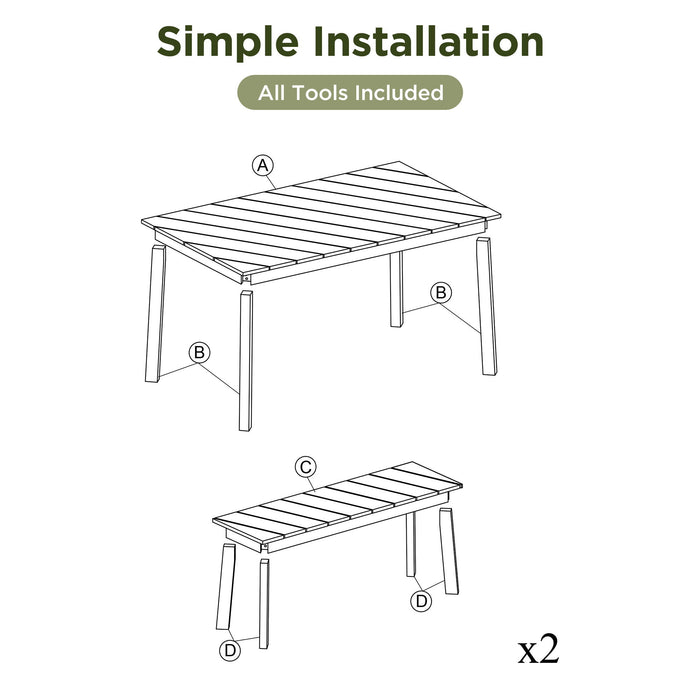 Go 3 Pieces Acacia Wood Table Bench Dining Set For Outdoor & Indoor Furniture With 2 Benches, Picnic Beer Table For Patio, Porch, Garden, Poolside, Natural