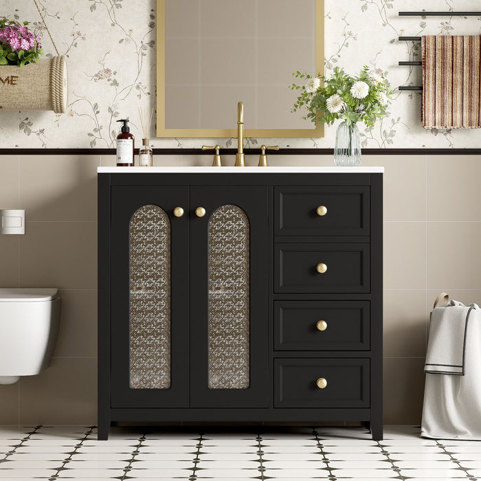 Bathroom Vanity With Two Soft Close Doors, Adjustable Shelves And Three Drawers