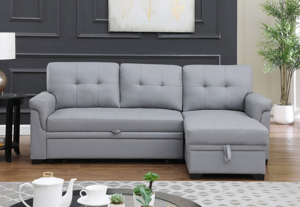 Lexi - Vegan Leather Modern Reversible Sleeper Sectional Sofa With Storage Chaise