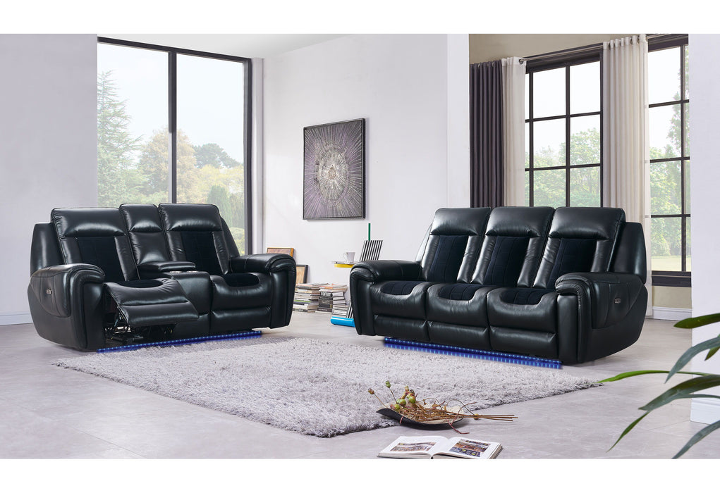 U0700 - Velvet Power Reclining Sofa / Power Console Reclining Loveseat / Power Recliner With LED - Blanche Black / Velvet