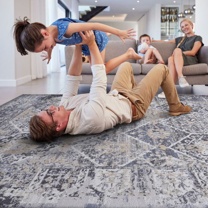 5' x 7' Traditional Non-Shedding Living Room Bedroom Dining Home Office Stylish And Stain Resistant Area Rug - Gray / Blue