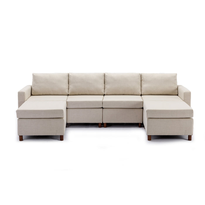 4 Seat Module Sectional Sofa Couch With 2 Ottoman For Living Room, Seat Cushion And Back Cushion Non-Removable And Non-Washable