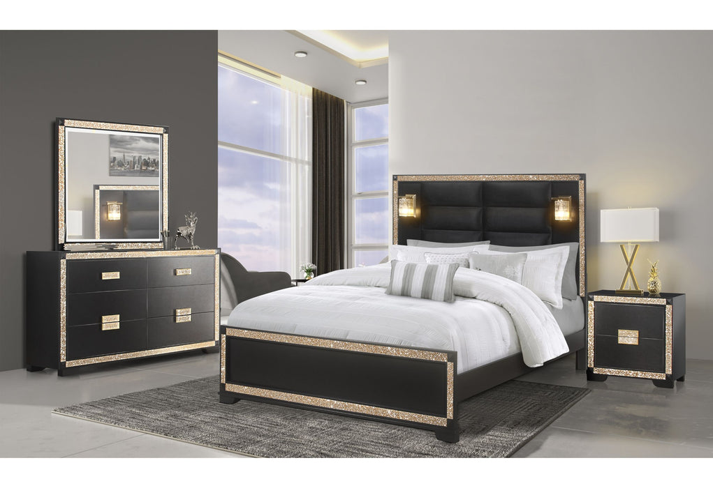 Blake - 5 Piece King Bedroom Set With Lamps - Black / Gold