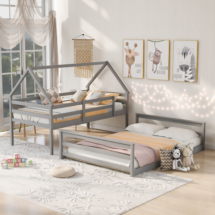 Kids Furniture - House Bunk Bed With Built In Ladder