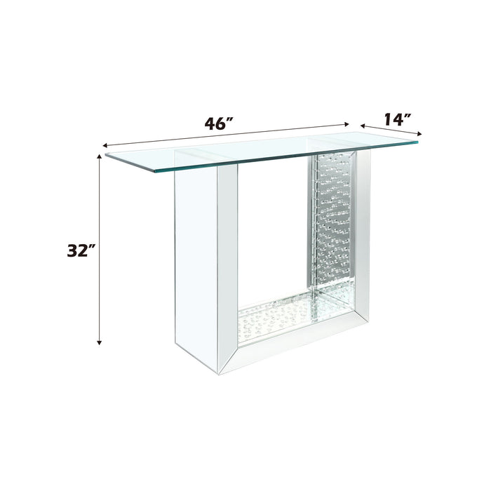 Nysa - Glam Mirrored / Faux Crystal Console Table - Silver / Clear