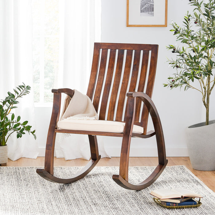 Acacia Wood Rocking Chair With Cushion - Brown