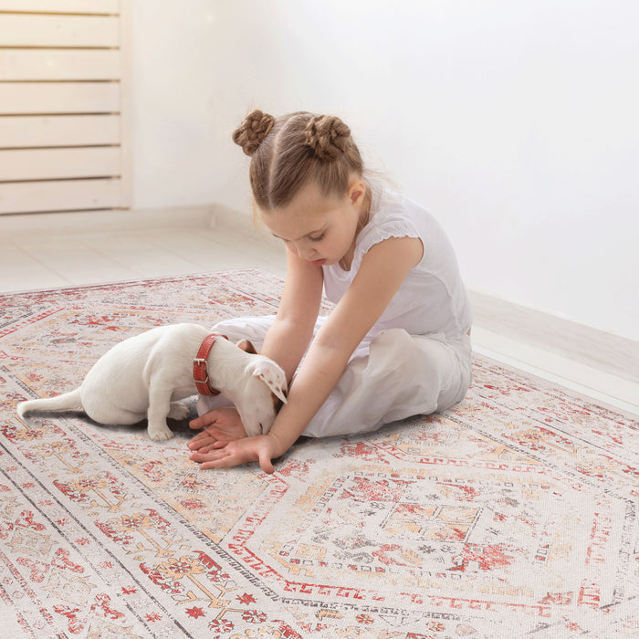 Area Rug, Washable, Low-Pile, Non-Slip, Non-Shedding, Foldable, Kid & Pet Friendly - Beige