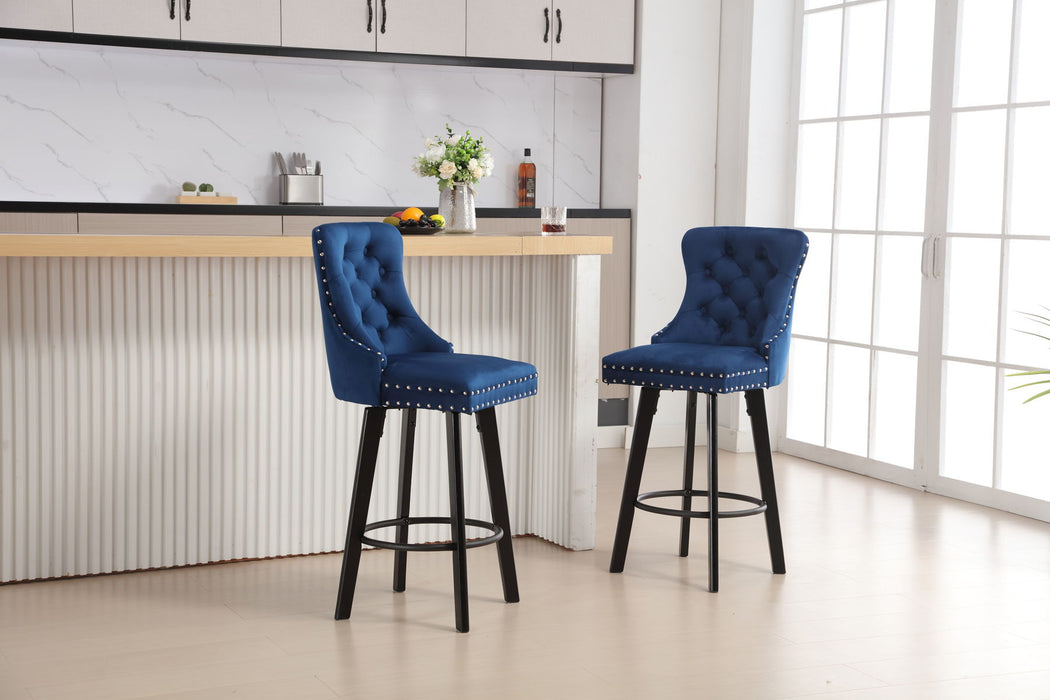 Ts - Modern Swivel Bar Stool Velvet Barstools Button Tufted Bar Stools Rivet Trim Bar Stools For Kitchen Island, Bistro, With Metal Pull Ring Sturdy Footrest Large Backrest For Home Bar