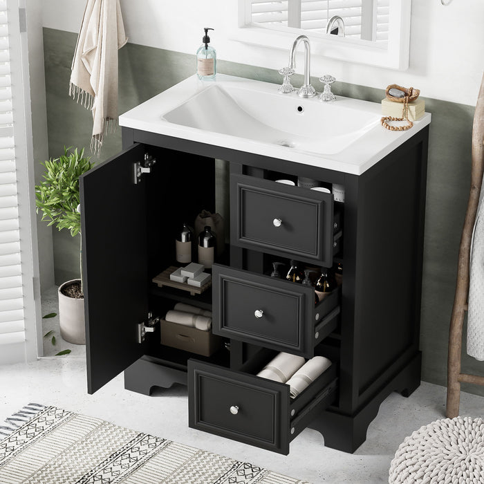 Bathroom Vanity Cabinet With Ceramic Basin, 3 Drawers And Adjustable Shelves