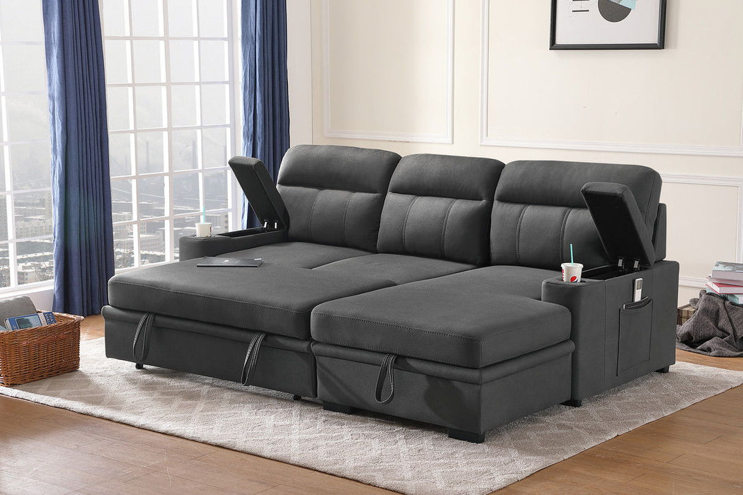 Kaden - Fabric Sleeper Sectional Sofa Chaise With Storage Arms And Cupholdeк