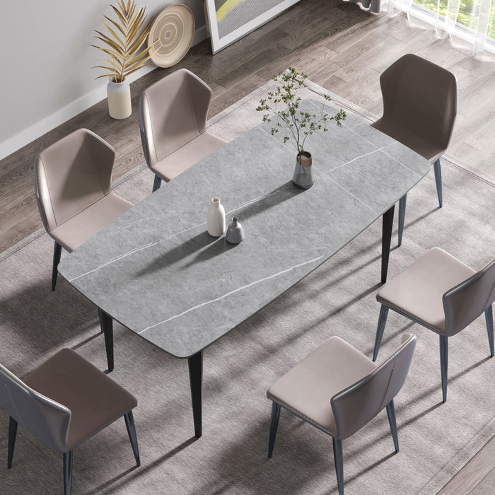 70.87" Modern Artificial Stone Curved Black Metal Leg Dining Table, Can Accommodate 6-8 People - Gray