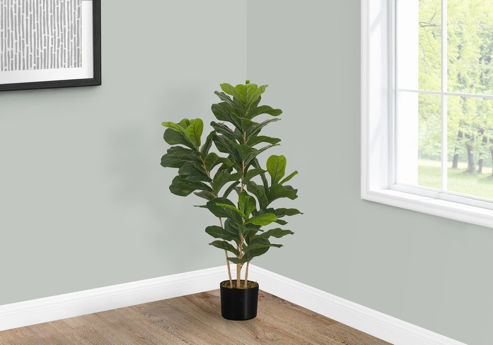 41" Tall, Artificial Plant, Fiddle Tree, Indoor, Faux, Fake, Floor, Greenery, Potted, Real Touch, Decorative - Green / Black