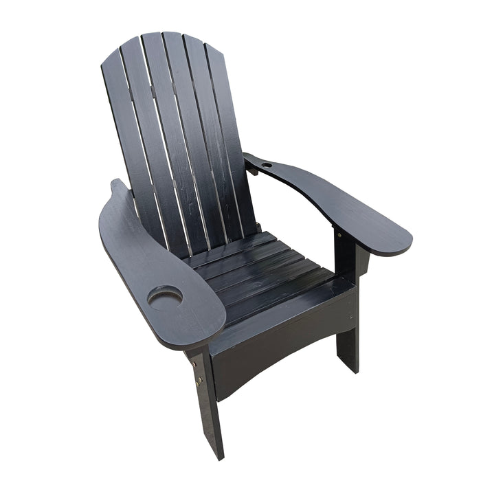 Outdoor Or Indoor Wood Adirondack Chair With An Hole To Hold Umbrella On The Arm, Black