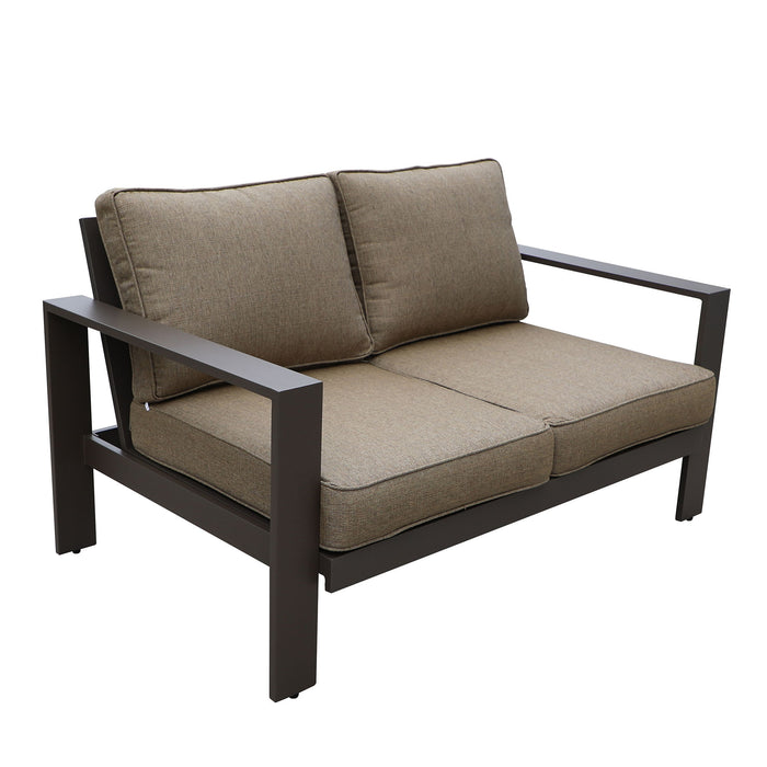 Colorado - Outdoor Patio Furniture - Aluminum Framed Garden Loveseat With Chocolate Cushions - Brown
