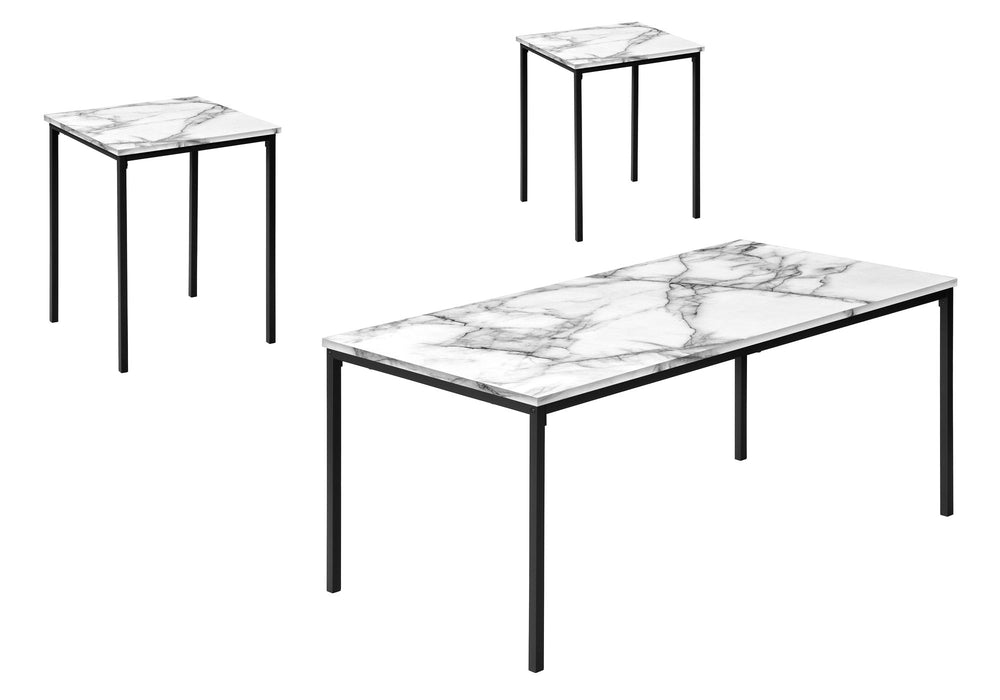 Table Set, Coffee, End, Marble Look Laminate, Contemporary, Modern (Set of 3) - White