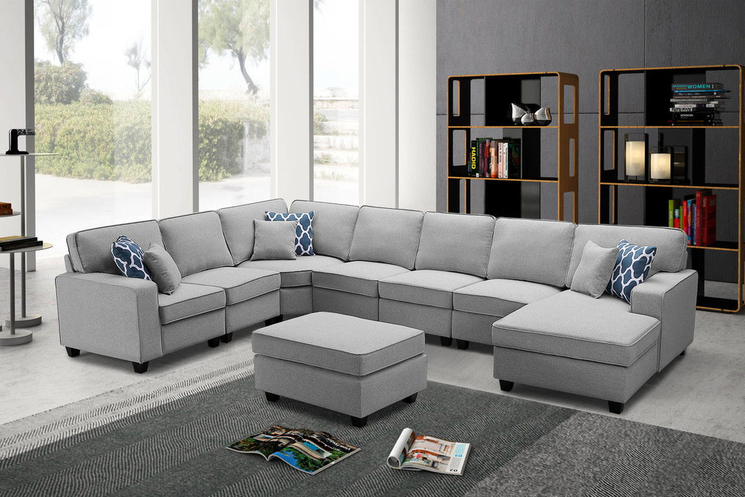 Irma - 8 Piece Modular L-Shape Sectional Sofa Chaise And Ottoman - Light Gray Linen