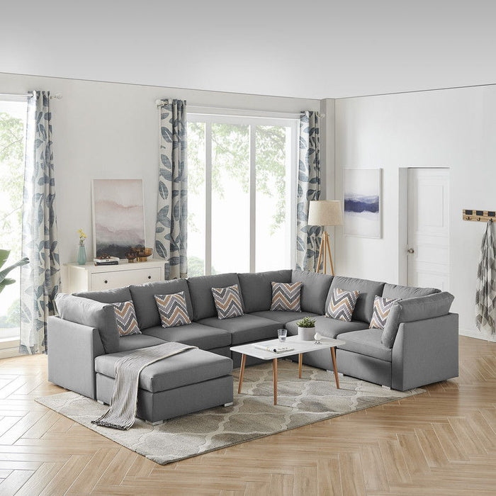 Amira - Fabric Reversible Modular Sectional Sofa With Ottoman And Pillows