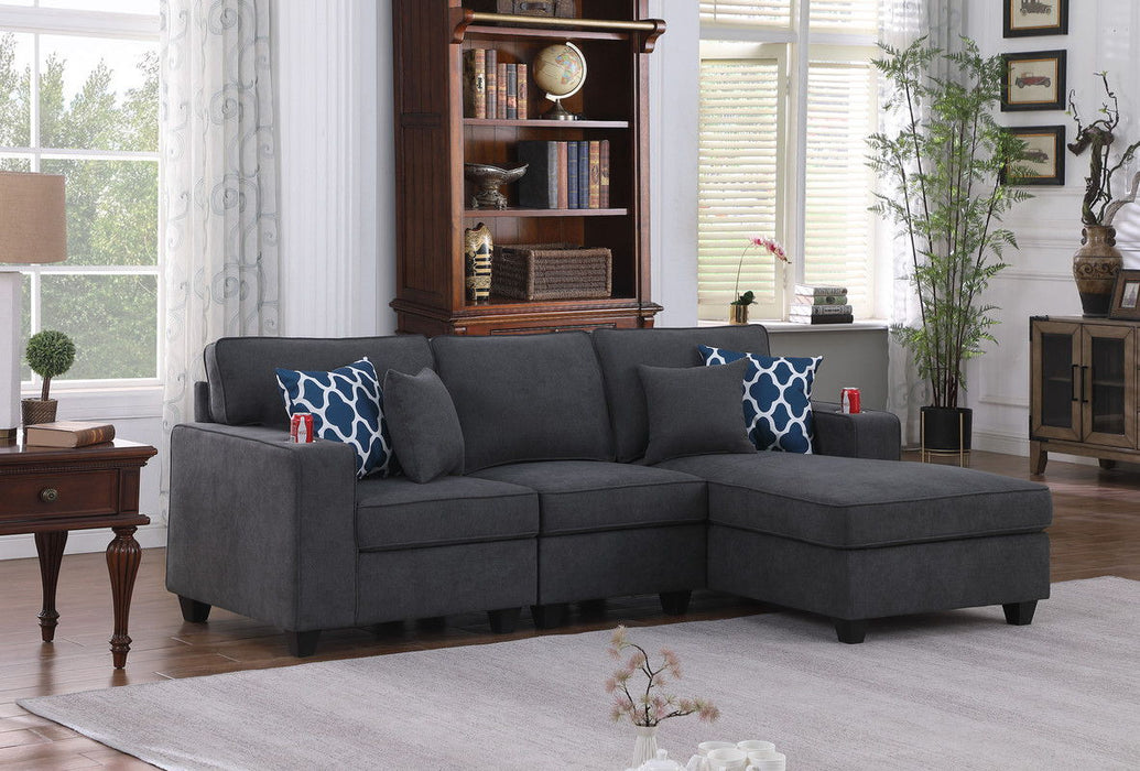 Cooper - Woven Fabric Sectional Sofa Chaise With Cupholder - Stone Gray