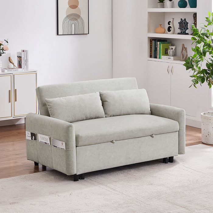 Pull Out Sleep Sofa Bed Loveseats Sofa Couch With Adjsutable Backrest, Storage Pockets, 2 Soft Pillows, USB Ports For Living Room, Bedroom, Apartment, Office