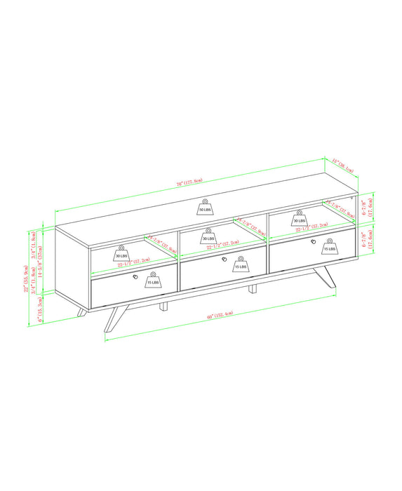 Modern Scandi 3 Door Low Profile TV Stand For TVs Up To 80"