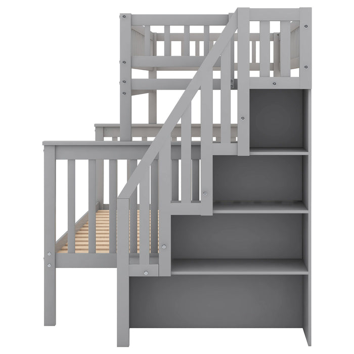 Twin Over Full Stairway Bunk Bed With Storage - Gray