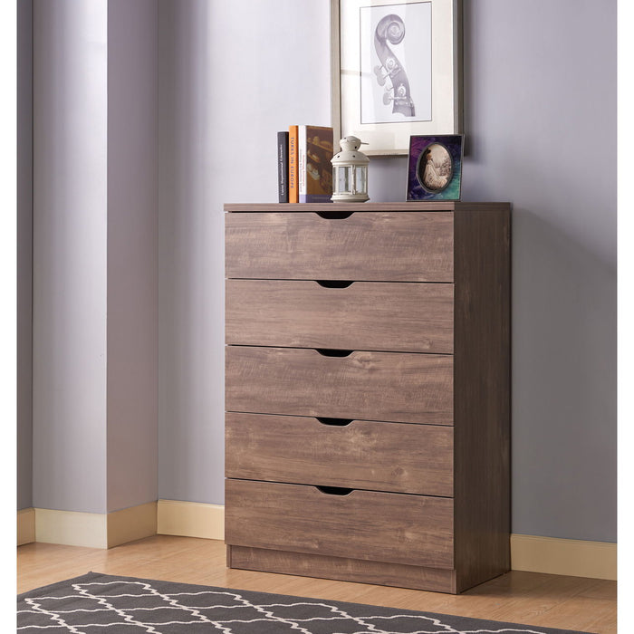 Modern Five Drawer Clothes And Storage Chest Cabinet With Cutout Handles