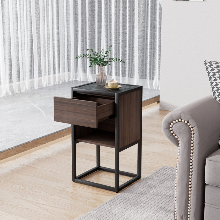 Armando Living Room Side Cabinet, Corner Cabinet, Bedroom Night Stand - Dark Brown / Black