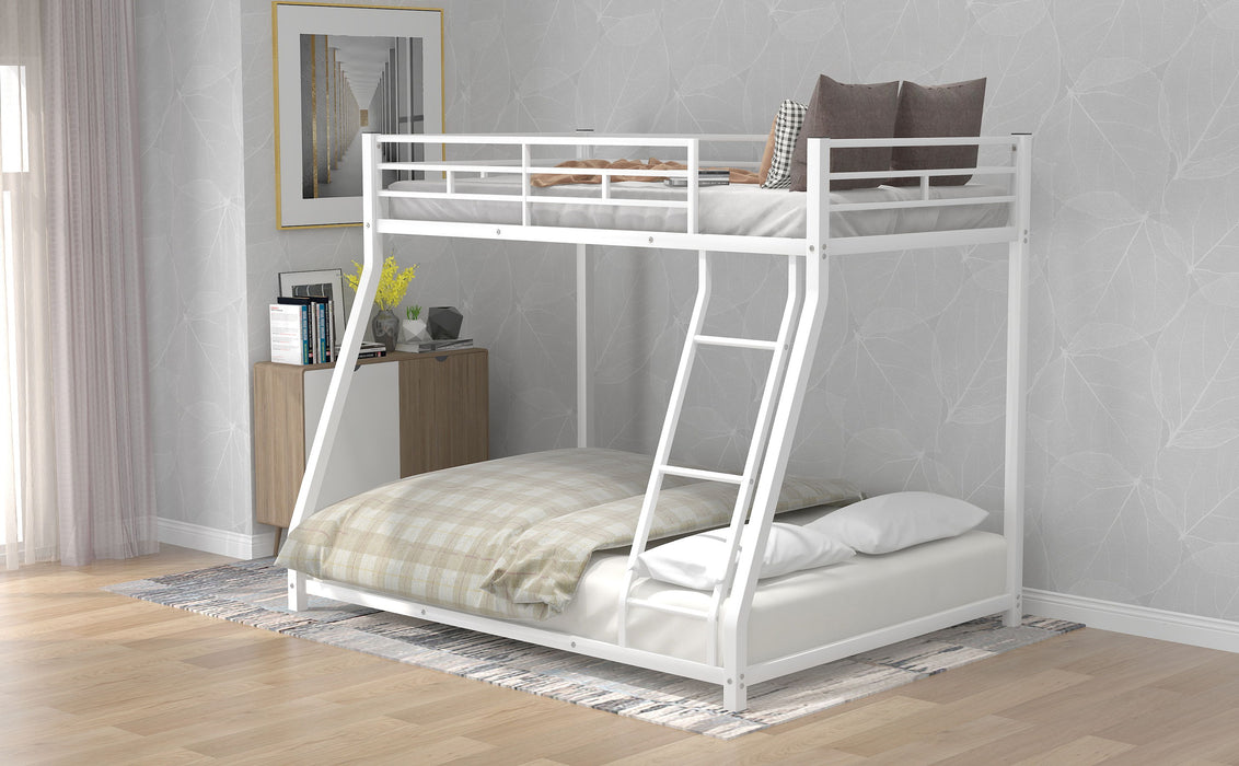 Metal Floor Bunk Bed, Twin Over Full - White