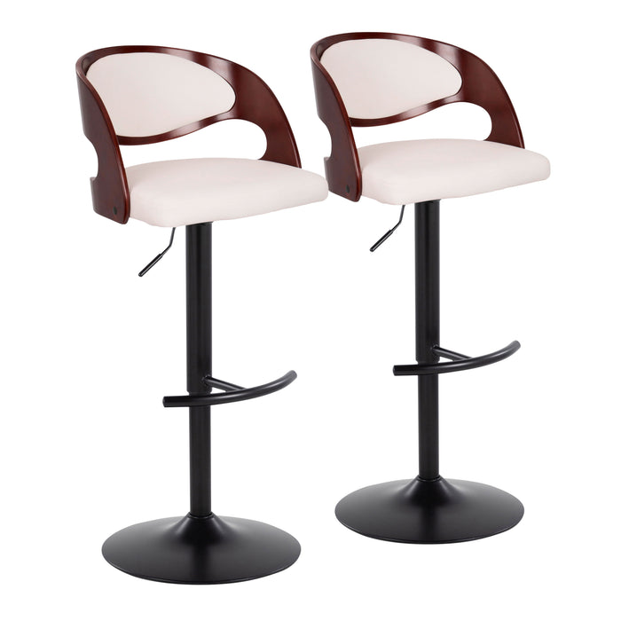 Pino - Mid Century Modern Adjustable Barstool With Swivel With Rounded T Footrest (Set of 2)