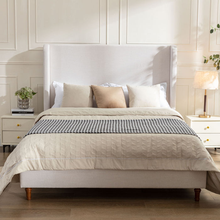 Harper - Tall Headboard Upholstered King Bed With 54" High Headboard, Elegant Simplicity - Textured Ivory Canvas