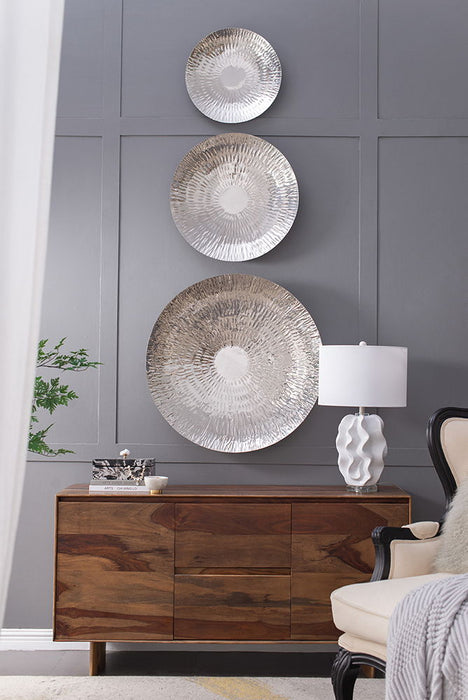 Textured Oversized Disc, Wall Decor For Living Room, Bedrrom, Entryway Office (Set of 3) - Silver