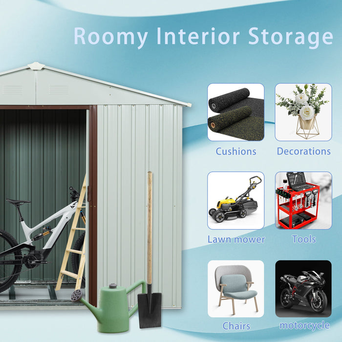 88.98" Outdoor Metal Storage Shed With Window - White