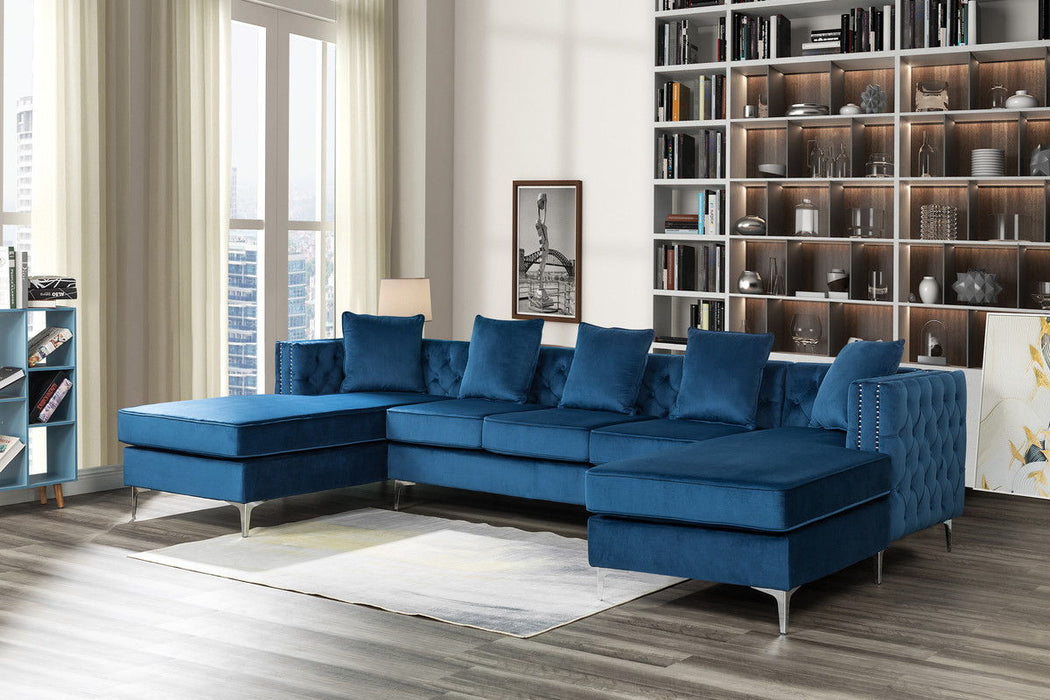 Ryan - Velvet Double Chaise Sectional Sofa With Nail-Head Trim