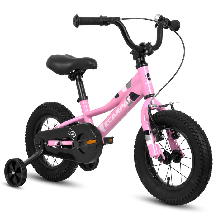 A12117 Kids' Bike 12" Wheels, 1 Speed Boys Girls Child Bicycles For 2 - 3 Years, With Removable Training Wheels Baby Toys, Front V Brake, Rear Holding Brake - Pink