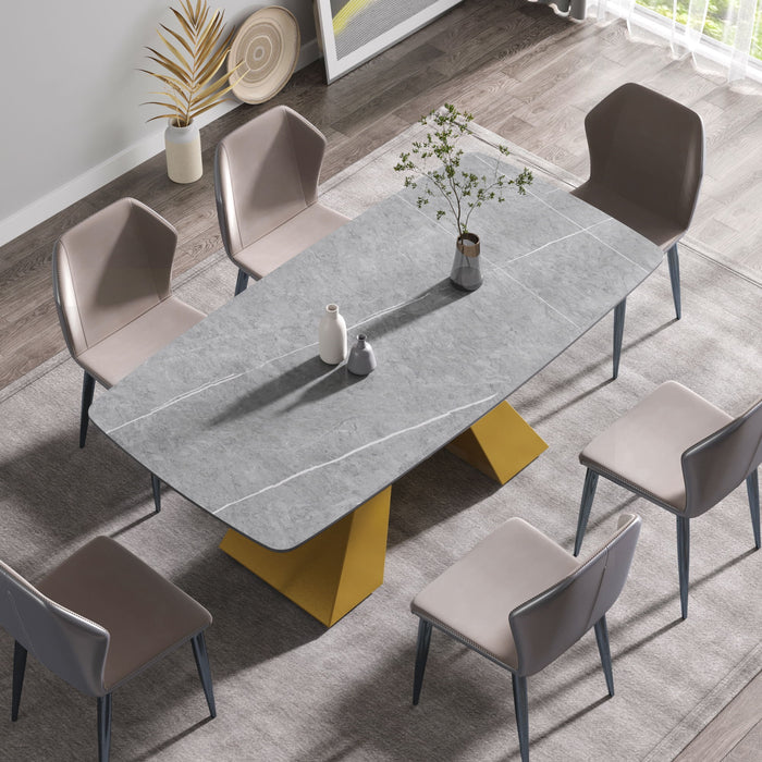 70.87" Modern Artificial Stone Gray Curved Golden Metal Leg Dining Table, Can Accommodate 6-8 People - Gray / Gold