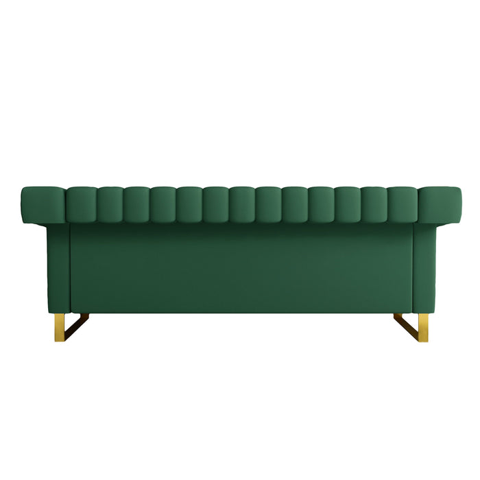 Fx-P81Pu-Gr Sofa Modern Sofa With Gold Accents, Sleek Channel-Tufted Upholstery, 3-Seat Couch For Living Room And Office Decor (Temu Suitable) - Retro Green