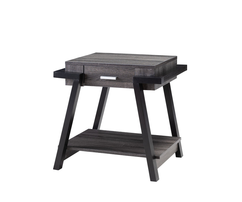 Home End Table With Drawer, Side Table With Storage Shelf - Distressed Grey & Black