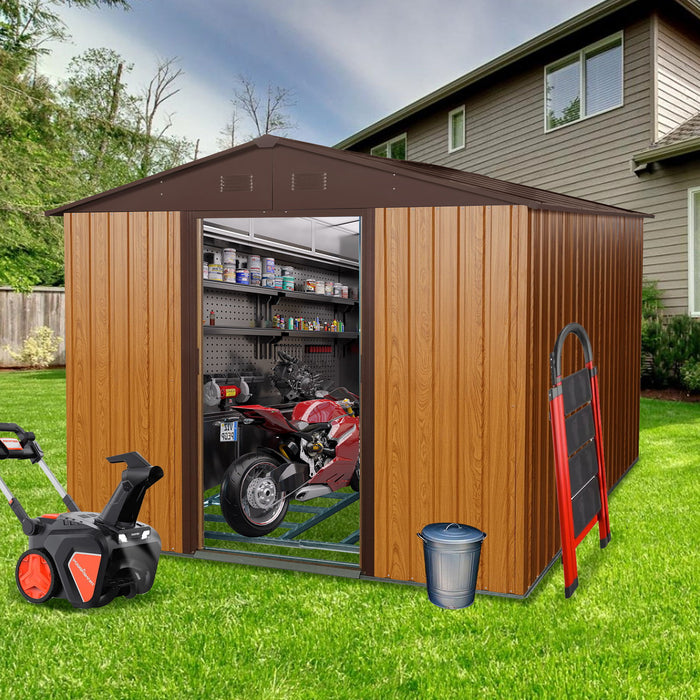 Outdoor Metal Storage Shed With Metal Floor Base - Coffee